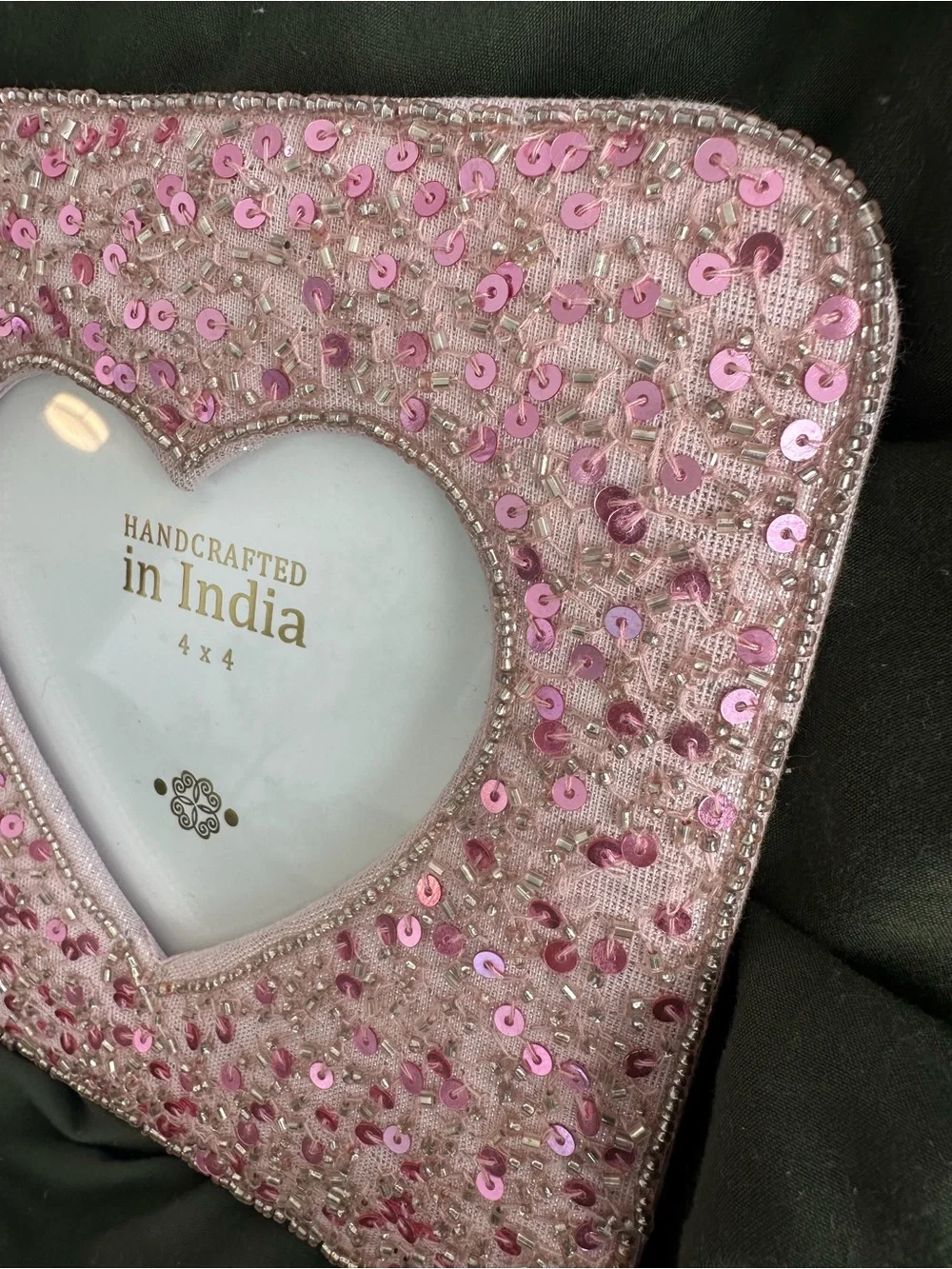 4x4 Pink Sequin Heart Photo Frame (with stand)